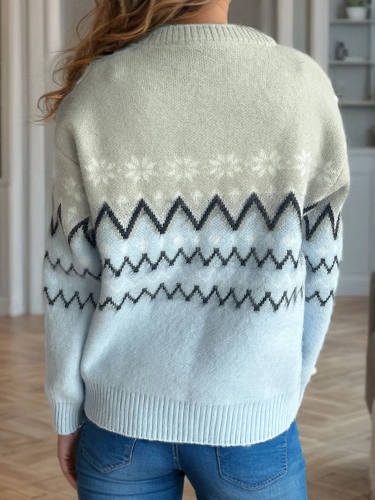 Contrast Round Neck Long Sleeve Sweater